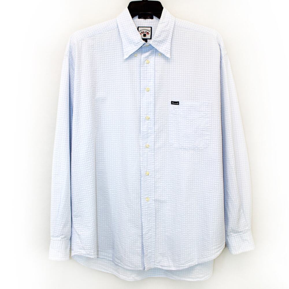 Faconnable Designed in France Vtg 100% Cotton Casual Button-Don Blue Plaid XL